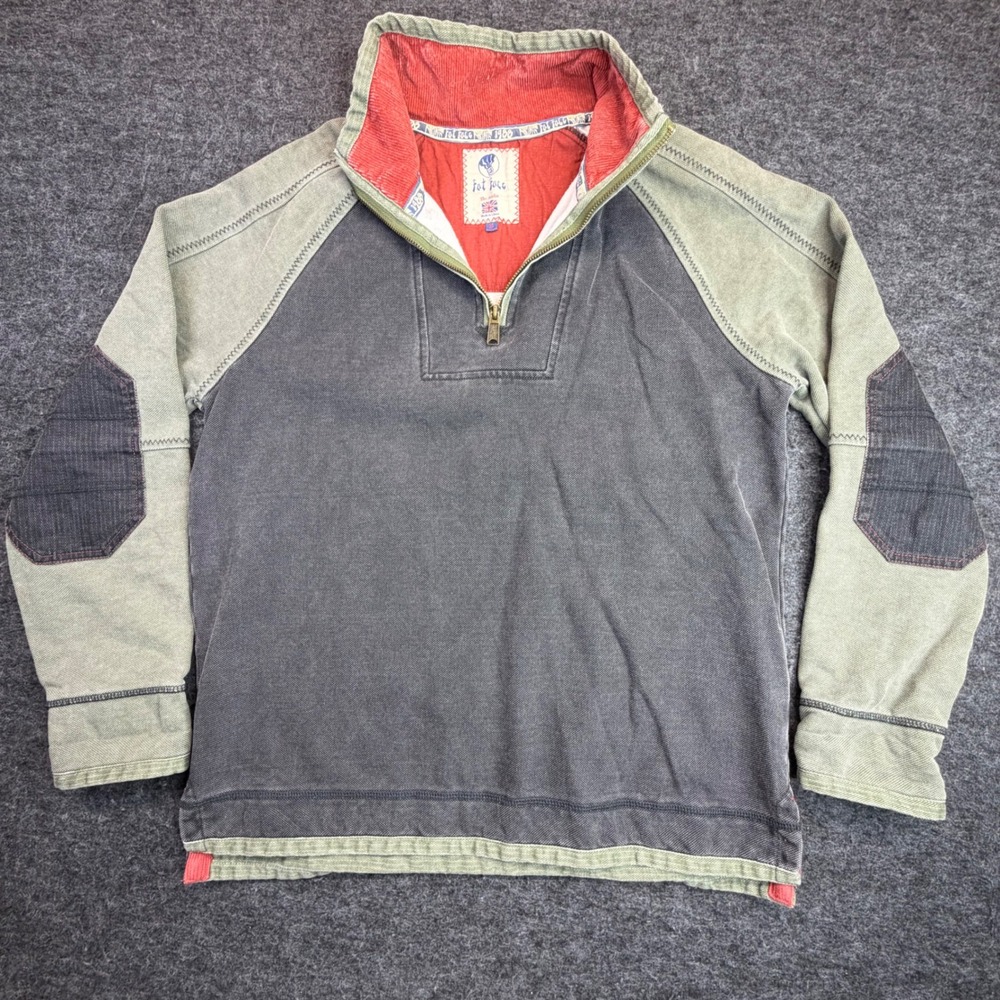 Fat Face The Airlie Pullover Mens M Gray Green 1/4 Zip Heavyweight Sweatshirt